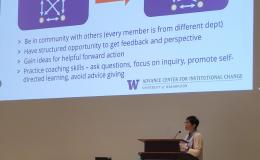 Joyce Yen, Director of the University of Washington (Seattle) ADVANCE Center for Institutional Change, presents about peer mentoring and coaching groups.