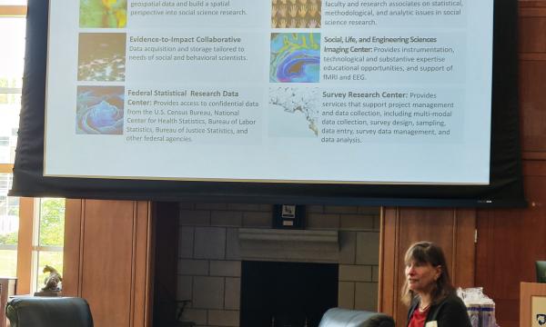 SSRI Director, Deb Ehrenthal, presenting about SSRI's Core Research Infrastructure units.