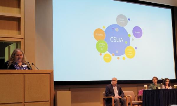 Louisa Holmes presents her research at the CSUA annual conference.