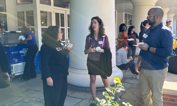 Attendees at the SSRI Fall Welcome Event enjoying some Penn State Creamery ice cream.