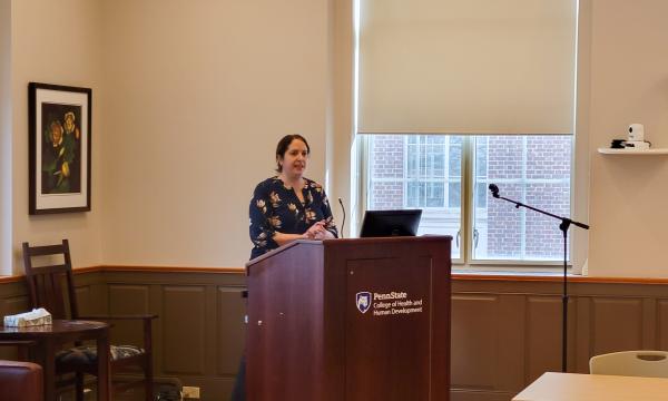 Cheryl Thompson, SSRI Associate Director, gives a presentation about the Penn State Cancer Institute.