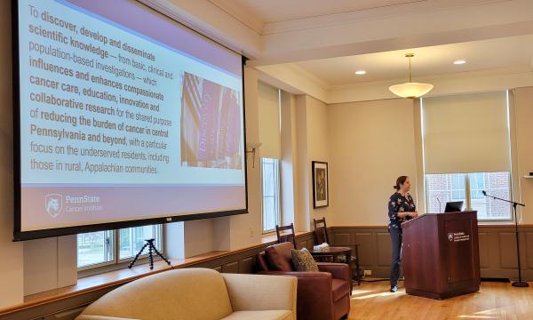 Cheryl Thompson, SSRI Associate Director, gives a presentation about the Penn State Cancer Institute.