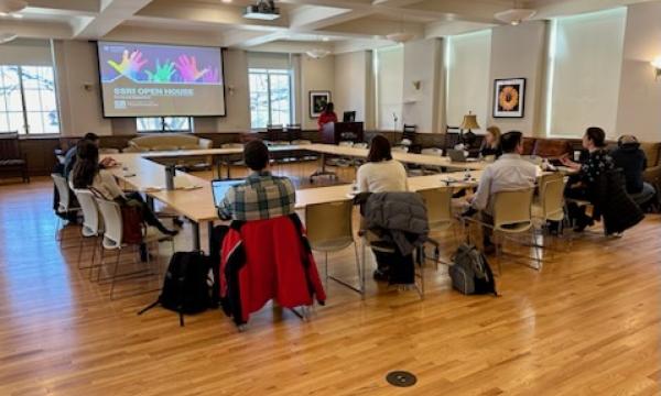 Attendees of the SSRI Open House on Community Engagement listening to Amy Snipes's presentation. 