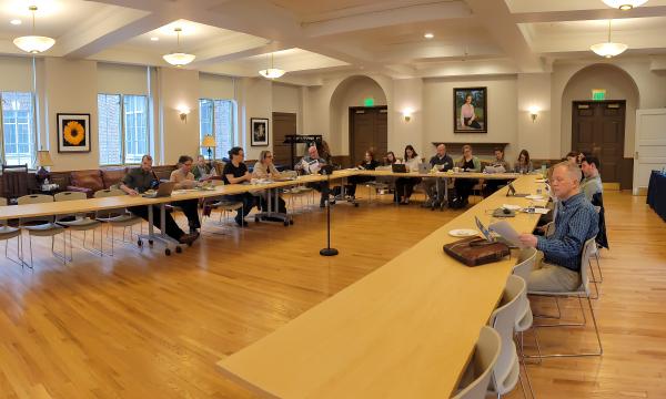 Panoramic view of the attendees of the presentation on flourishing.