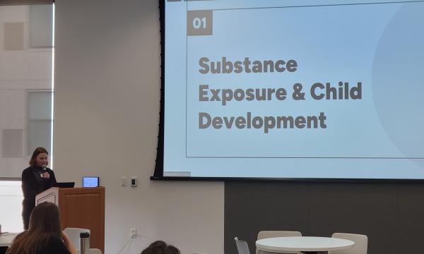 Madison Kelm presents her research talk about prenatal tobacco and tobacco-cannabis co-exposure in pregant women.