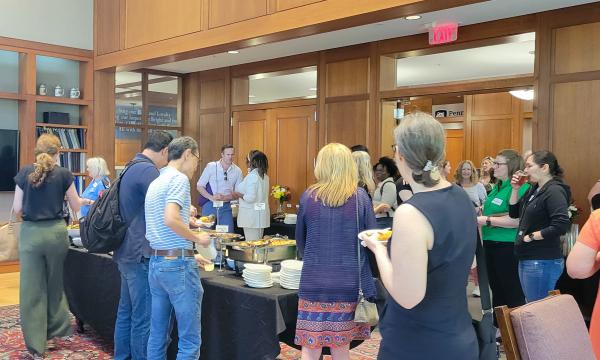 Attendees of the annual SSRI Spring Celebration gather in the Hintz Alumni Center.