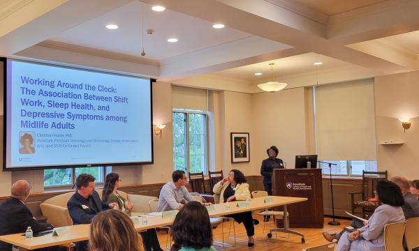 Cleothia Frazier, SSRI cofund, presents about the association between shift work, sleep health, and depressive symptoms among midlife adults.
