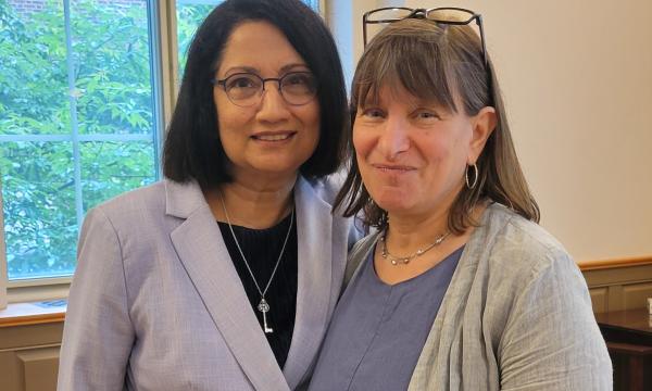 President Bendapudi and Deborah Ehrenthal pose for a photo.
