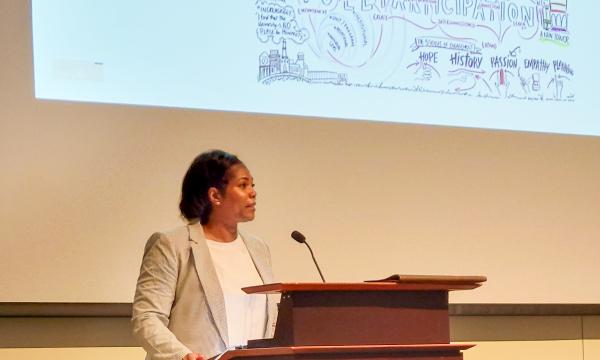 Nicole Webster, Associate Dean for Faculty Affairs and Diversity, Equity, and Inclusion, welcomes the keynote speaker.