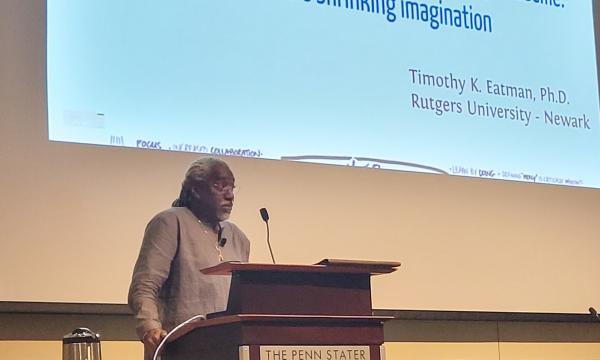 Timothy Eatman, keynote speaker and Nicole Webster and Timothy Eatman, keynote speaker and Educational Sociologist, Publicly Engaged Scholar and Inaugural Dean of the Honors Living-Learning Community and Professor of Urban Education at Rutgers University.