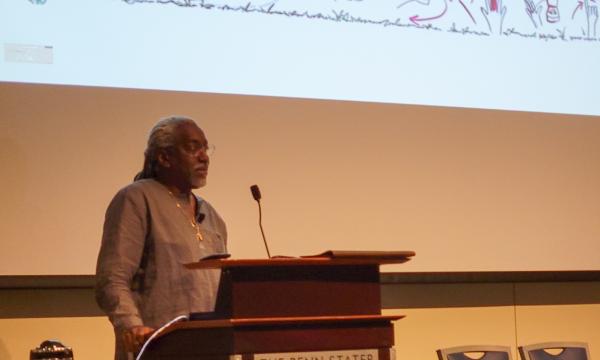 Timothy Eatman, keynote speaker and Nicole Webster and Timothy Eatman, keynote speaker and Educational Sociologist, Publicly Engaged Scholar and Inaugural Dean of the Honors Living-Learning Community and Professor of Urban Education at Rutgers University.