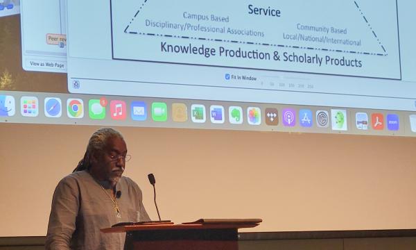Timothy Eatman, keynote speaker and Nicole Webster and Timothy Eatman, keynote speaker and Educational Sociologist, Publicly Engaged Scholar and Inaugural Dean of the Honors Living-Learning Community and Professor of Urban Education at Rutgers University.