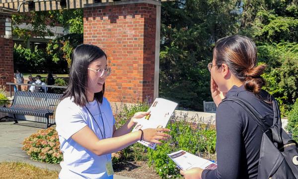 Attendees of the SSRI Fall Welcome event mingling.