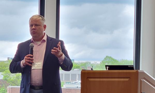 Dennis Scanlon, PhD, Distinguished Professor of Health Policy and Administration, presents his portion of the opioid settlement trust talk.